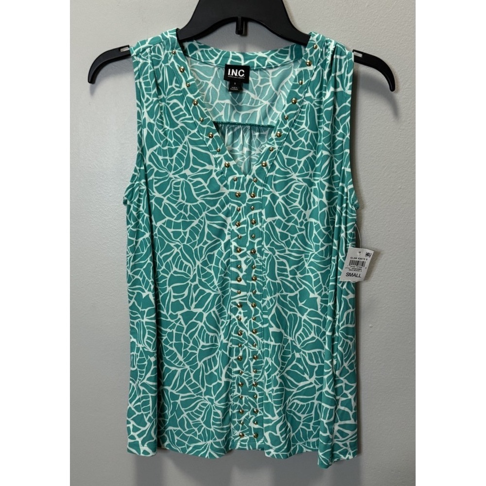INC International Concepts  Sleeveless Top Gold Grommets‎ Size Small Turquoise